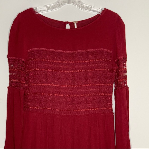 Free People Burgandy Boho Knit Lace Detail Dress - Picture 4 of 14